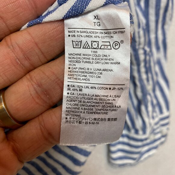 Banana Republic Untucked Shirt Mens XL White Linen Blend Striped Button Down - Picture 8 of 9